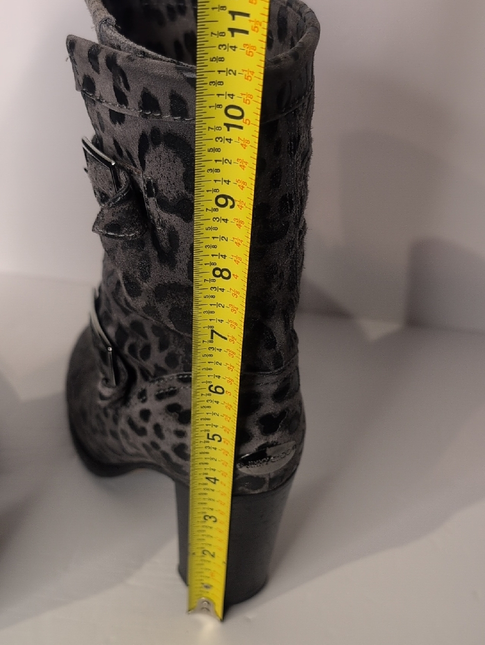 Jimmy Choo Gray Leopard-Print Mid-Calf Heeled Boots Size 36.5 - Picture 15 of 15